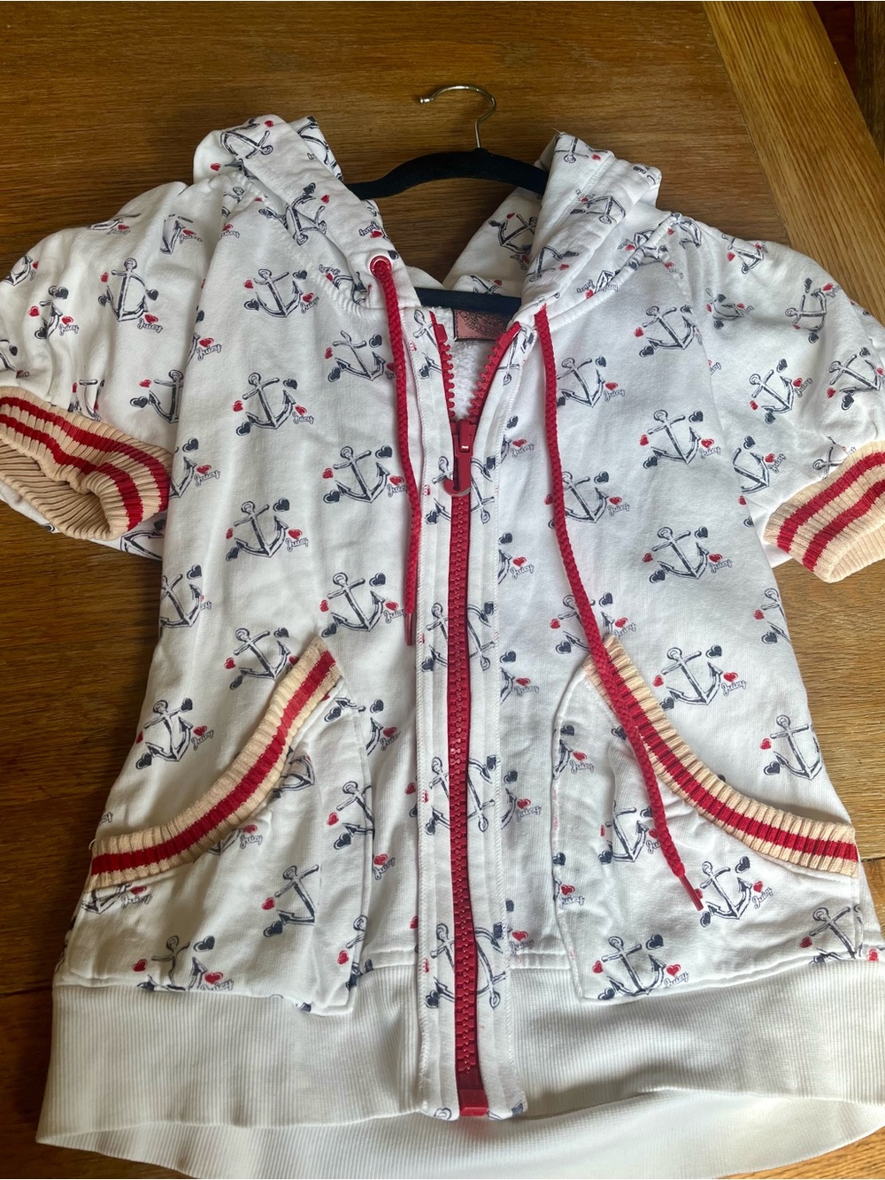 Juicy Couture Y2K nautical anchor heart short sleeve hoodie size Small